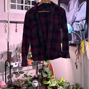 MICROS Men's Red Black Plaid Long Sleeve Snap Front Shirt Size L